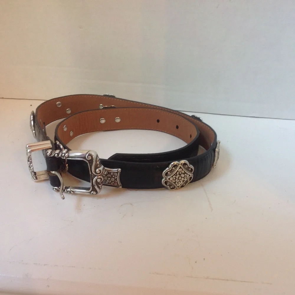 Brighton Black Leather Belt Silver Medallions